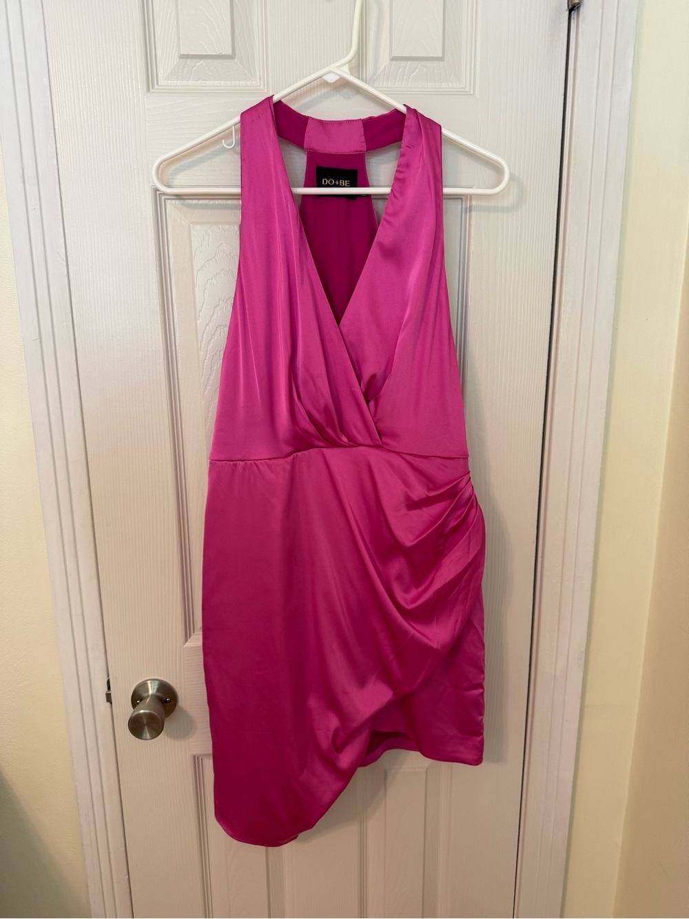DO+BE Hot Pink Satin V-Neck Cocktail Dress